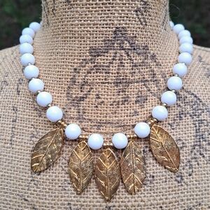Vintage milk glass leaf necklace